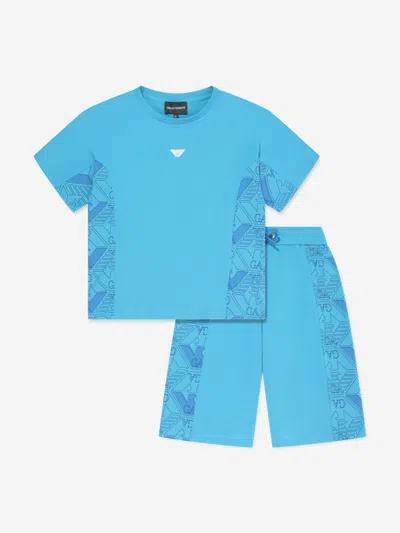 Shop Emporio Armani Boys Short Set In Blue