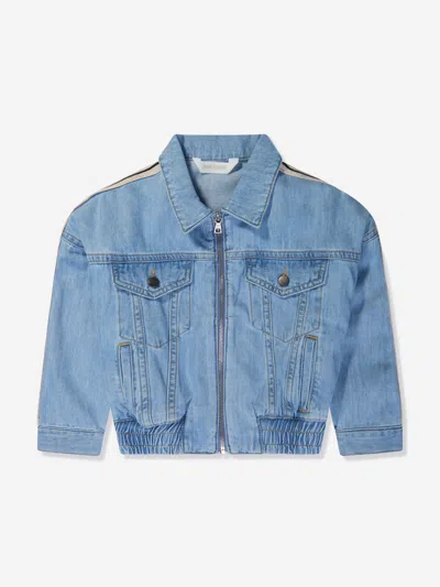 Shop Palm Angels Girls Overlogo Track Chambray Jacket In Blue