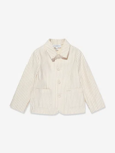 Shop Emporio Armani Baby Boys Striped Linen Jacket In Ivory