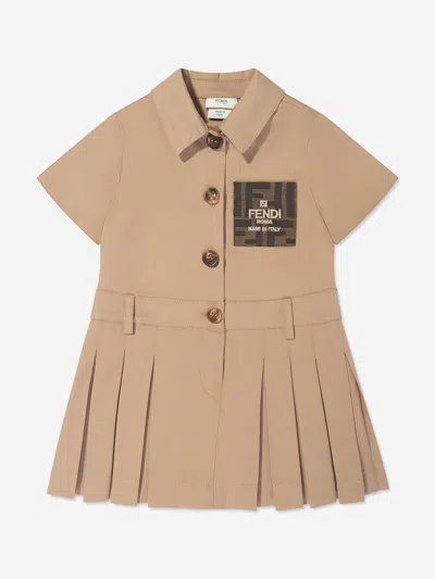 Shop Fendi Baby Girls Logo Trench Dress In Beige