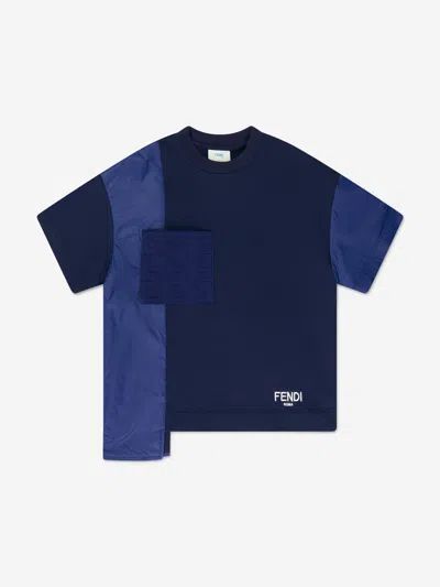 Shop Fendi Boys Branded Pocket T-shirt In Blue