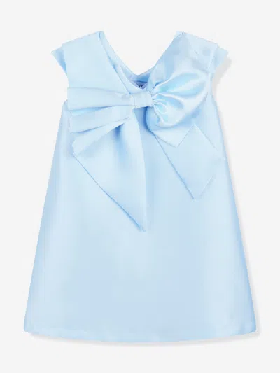 Shop Mama Luma Girls Big Bow Ruffle Occasion Dress In Blue