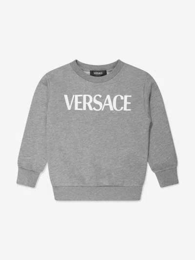 Shop Versace Boys Logo Print Sweatshirt In Grey