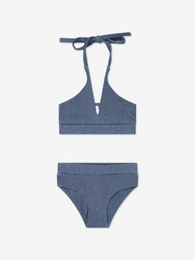 Shop Ay By Ayla Girls Denim Look Halterneck Bikini In Blue