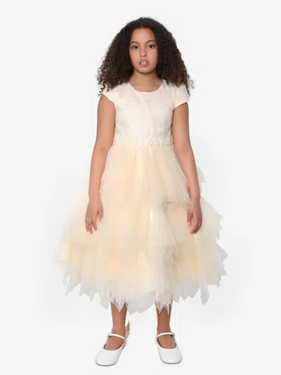 Shop Iame Girls Tulle Tiered Dress In Ivory