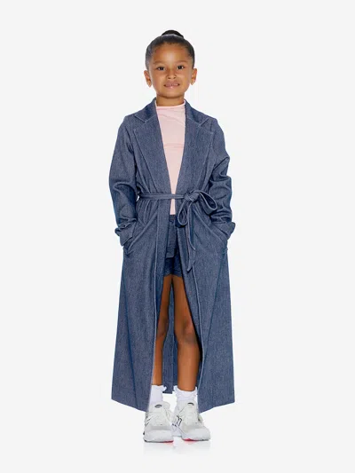 Shop Ay By Ayla Girls Denim Look Belted Trench Coat In Blue