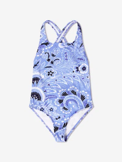 Shop Etro Girls Floral Paisley Swimsuit In Blue