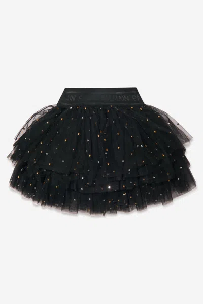 Shop Balmain Girls Layered Tulle Skirt Size 10 Yrs In Black