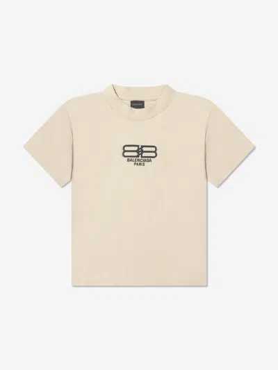 Shop Balenciaga Logo T-shirt Size 10 Yrs In Beige