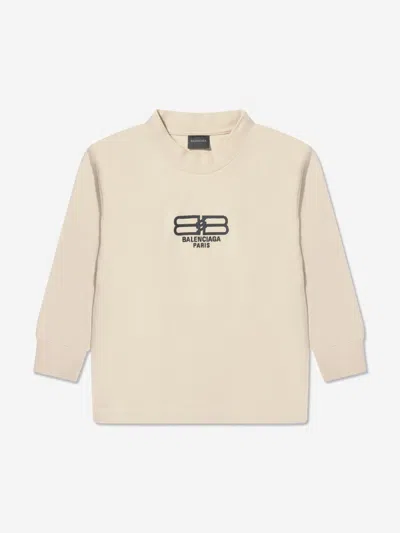 Shop Balenciaga Kids Long Sleeve Logo T-shirt 8 Yrs Beige