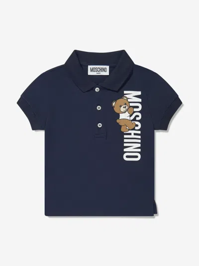 Shop Moschino Baby Boys Teddy Logo Polo Shirt In Blue