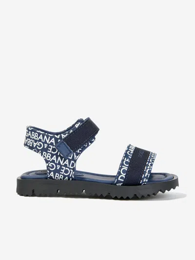 Shop Dolce & Gabbana Boys Leather Logo Sandals In Blue