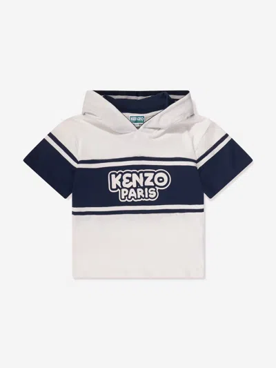 Shop Kenzo Boys Hooded Logo T-shirt In Ivory