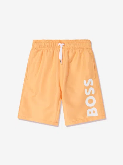 Shop Hugo Boss Boys Logo Print Swim Shorts In Orange