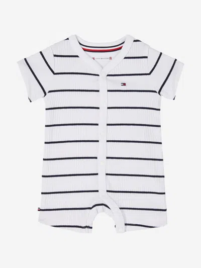 Shop Tommy Hilfiger Baby Boys Striped Rib Romper In White