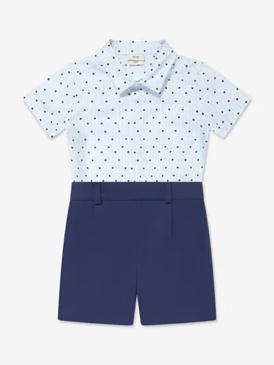 Shop Fendi Baby Boys Logo Romper In Blue