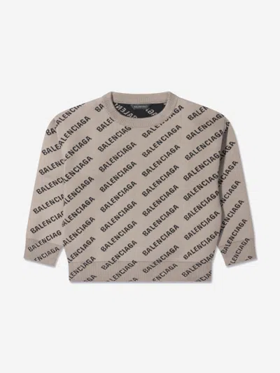 Shop Balenciaga All Over Logo Sweatshirt In Beige
