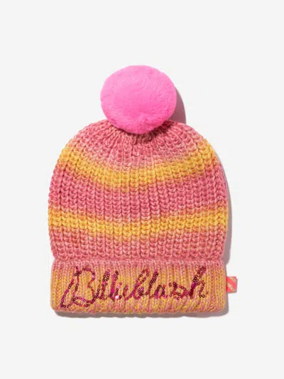 Shop Billieblush Girls Striped Bobble Hat In Purple