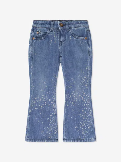 Shop Versace Girls Flared Glitter Jeans In Blue
