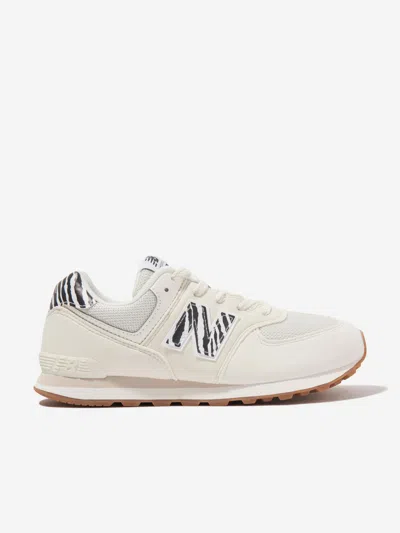 Shop New Balance Girls 574 Animal Print Lace Up Trainers In Ivory
