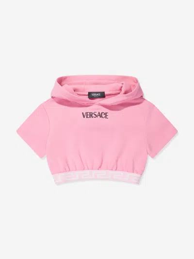 Shop Versace Girls Logo Hoodie In Pink