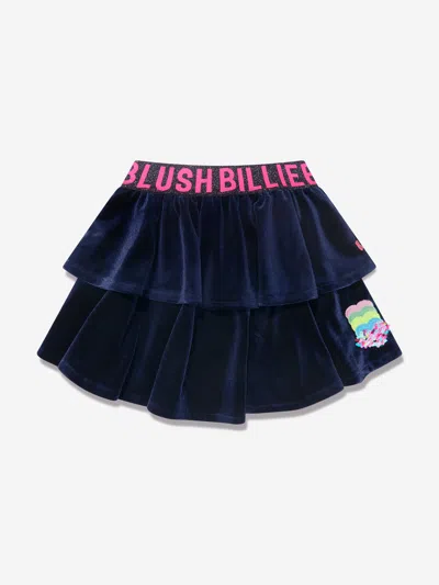 Shop Billieblush Girls Velvet Ruffle Skirt In Blue