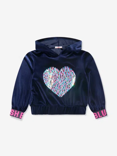 Shop Billieblush Girls Sequin Heart Hoodie In Blue