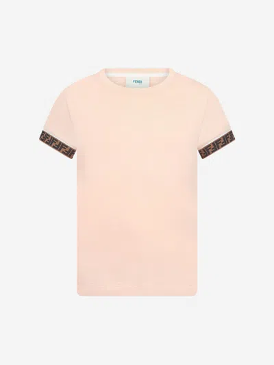 Shop Fendi Unisex Cotton Ff Logo Trim T-shirt 7 Yrs Pink