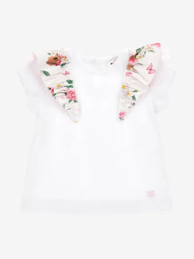 Shop Monnalisa Baby Girls Floral Frill T-shirt In White