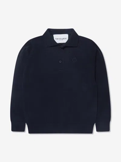 Shop Trussardi Boys Sidus Long Sleeve Polo Shirt In Blue