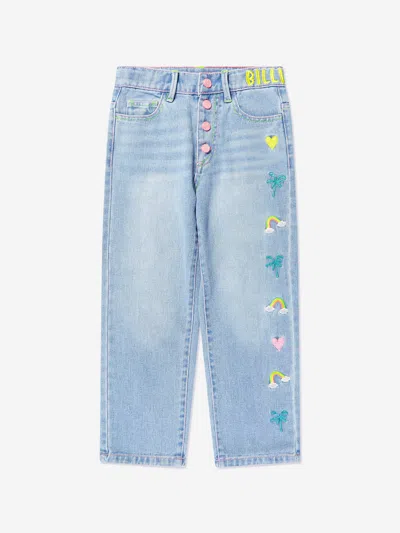 Shop Billieblush Girls Embroidered Jeans In Blue