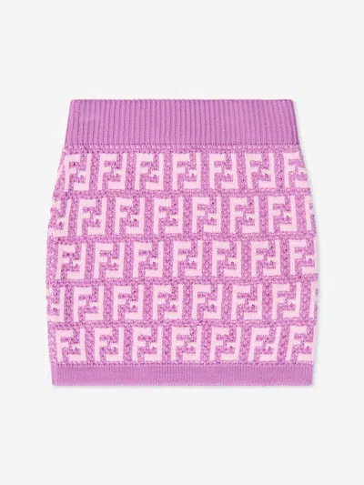 Shop Fendi Girls Ff Logo Knitted Skirt In Pink