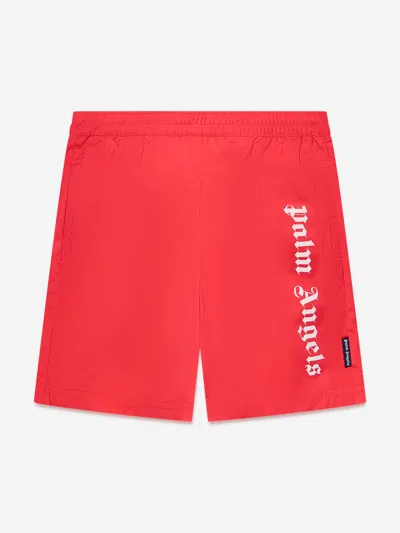 Shop Palm Angels Boys Overlogo Swim Shorts In Red
