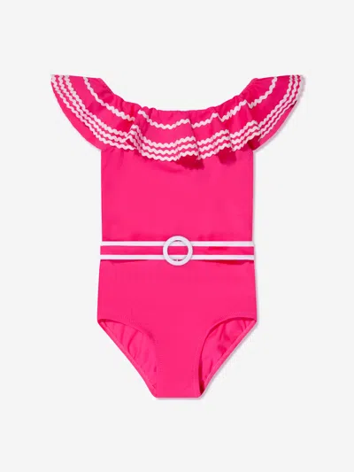 Shop Nessi Byrd Girls Zizi Off Shoulder Swimsuit In Pink
