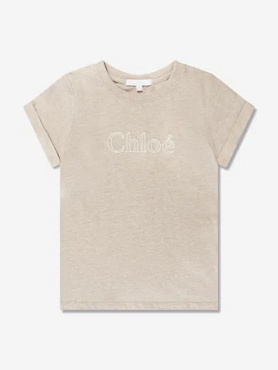 Shop Chloé Girls Logo Print T-shirt In Beige