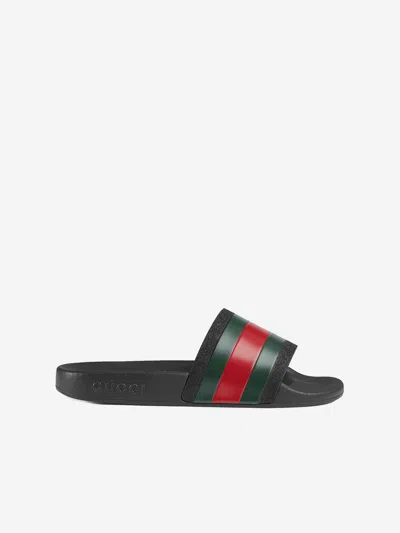 Shop Gucci Kids Web Stripe Sliders Eu 31 Uk 12.5 Black