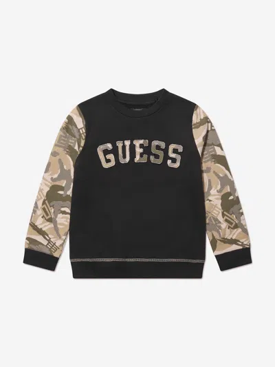 Shop Guess Boys Printed Sleeve Sweatshirt In Black
