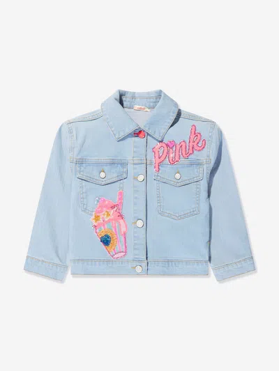 Shop Billieblush Girls Sequin Applique Denim Jacket In Blue