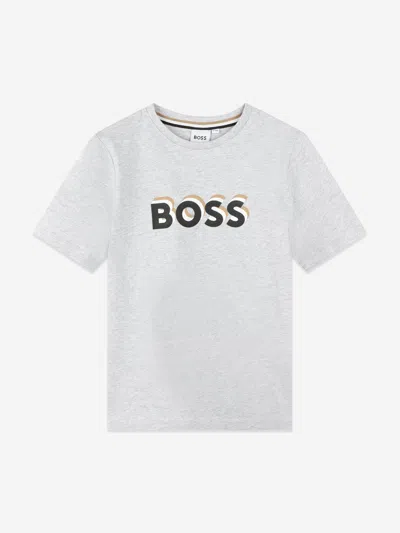 Shop Hugo Boss Boys Embossed Logo T-shirt In Grey