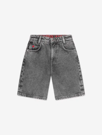 Hugo Boss Logo-patch Denim Bermuda Shorts In Grey