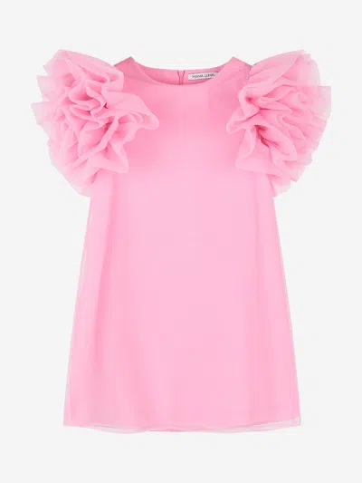 Shop Mama Luma Girls Organza Ruffle Sleeve Dress In Pink