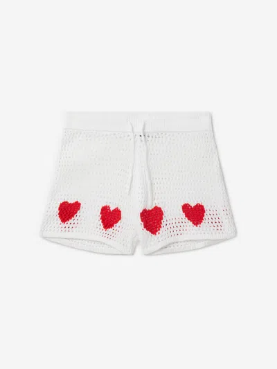 Shop Stella Mccartney Girls Crochet Heart Shorts In Ivory
