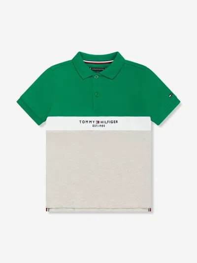 Shop Tommy Hilfiger Boys Established Colourblock Polo Shirt In Green