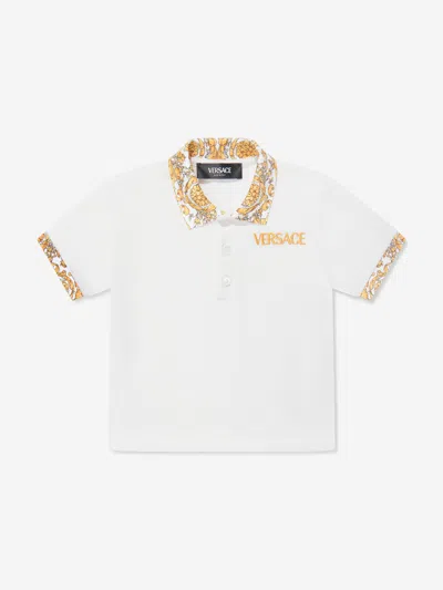 Shop Versace Baby Boys Barocco Logo Polo Shirt In White