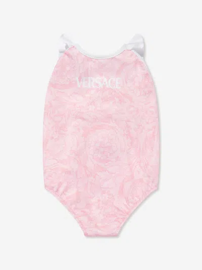 Shop Versace Baby Girls Barocco Print Swimsuit In Pink