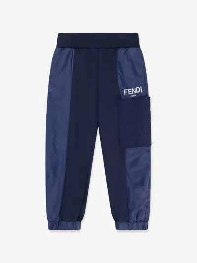 Shop Fendi Boys Logo Sweatpants In Blue