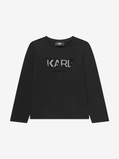 Shop Karl Lagerfeld Girls Long Sleeve Logo T-shirt In Black