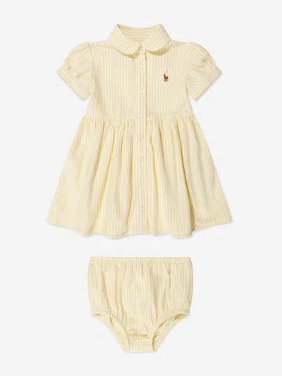 Shop Ralph Lauren Baby Girls Striped Oxford Shirt Dress In Yellow