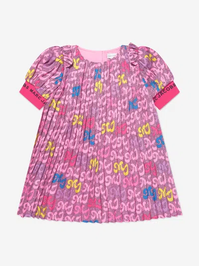 Shop Marc Jacobs Girls Pleated Logo Dress In Pink