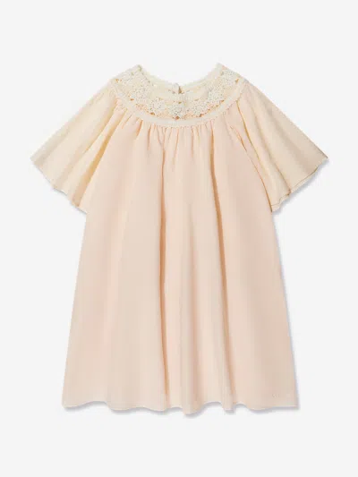 Shop Chloé Girls Crocheted Lace Collar Dress In Pink